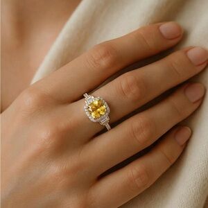 Brazilian Heliodor and White
Zircon Halo Ring Vermeil Gold Over Sterling Silver